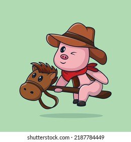 Cowboy pig riding a toy horse