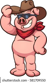 Cowboy pig. Vector clip art illustration with simple gradients. All in a single layer. 
