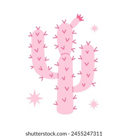 Cowboy Pink core cactus. Cowboy western and wild west theme concept. Hand drawn vector illustration. Doodle icon