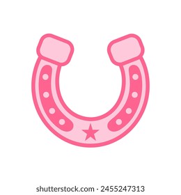 Cowboy Pink core horseshoe. Cowboy western and wild west theme concept. Hand drawn vector illustration. Doodle icon. Hand drawn vector illustration. Doodle icon, Pink horseshoe