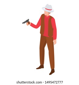 Cowboy pistol icon. Isometric of cowboy pistol vector icon for web design isolated on white background