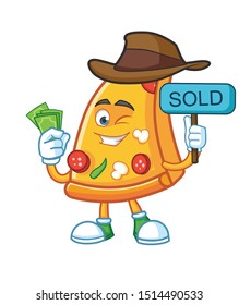 cowboy pizza slice mascot character vector