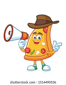 cowboy pizza slice mascot character vector