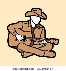 Cowboy playing acoustic guitar vector illustration