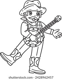 Cowboy Playing Banjo Isolated Coloring Page 