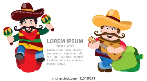 cowboy playing guitar and maracas next to the pepper