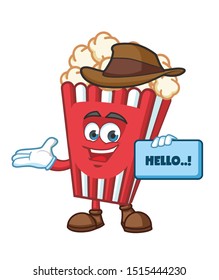 cowboy popcorn mascot character vector design