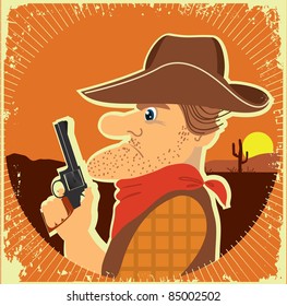Cowboy portrait with gun.Vector grunge image