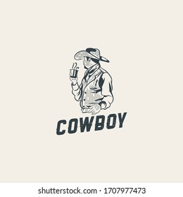 Cowboy portrait logo design Premium Vector