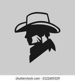 Cowboy portrait side view symbol on gray backdrop. Design element