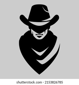 Cowboy Portrait Symbol On Gray Backdrop Stock Vector (Royalty Free ...