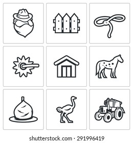 Cowboy ranch icons set. Vector Illustration.
Isolated Flat Icons collection on a white background for design