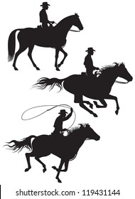 Cowboy rancher on the horse vector silhouettes from Wild West series