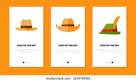 Cowboy und Ranger hat eine flache Ikone gesetzt. Kapsel, Schutzkappe, Mann, einzelne Vektorillustration Zeichenpackung. Kopfkleid und Accessoires-Konzept. Symbolelemente für Vektorillustration für Webdesign und Apps