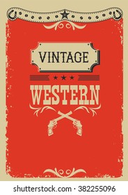 Cowboy red background with western decoration.Vector image for text or design