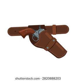 Cowboy revolver holster flat vector illustration isolated on white background. Classic western leather holster for Wild West and sheriff themes