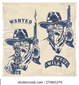 Cowboy with revolvers, silhouette, vector