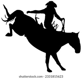 Cowboy, der auf einem Buckelpferd auf schwarzer Silhouette reitet, einzeln 