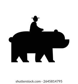Cowboy Riding Buffalo Silhouette Vector Art