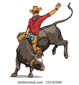 Cowboy riding a bull, Isolated