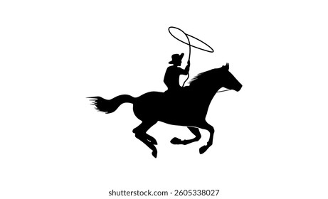 Cowboy Riding Horse, black isolated silhouette