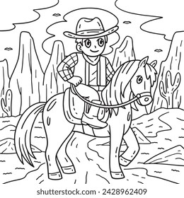 Cowboy Riding a Horse Coloring Page for Kids