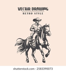 Cowboy Riding Horse Retro Style Stock Vector Illustration