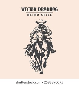 Cowboy Riding Horse Retro Style Stock Vector Illustration