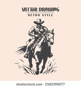 Cowboy Riding Horse Retro Style Stock Vector Illustration