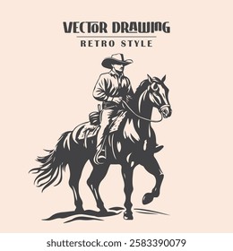 Cowboy Riding Horse Retro Style Stock Vector Illustration