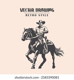 Cowboy Riding Horse Retro Style Stock Vector Illustration