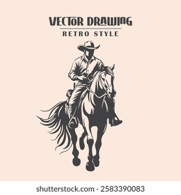 Cowboy Riding Horse Retro Style Stock Vector Illustration