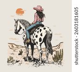 Cowboy Riding Horse Retro Vintage Art Design for Graphic Tees