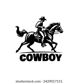 Cowboy riding horse silhouette icon logo vector illustration.