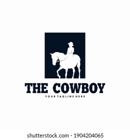 Cowboy Riding Horse Silhouette Logo Design