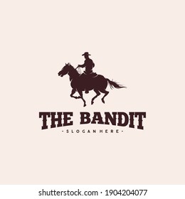 Cowboy Riding Horse Silhouette Logo Design