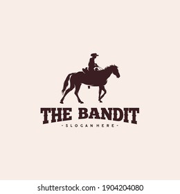 Cowboy Riding Horse Silhouette Logo Design