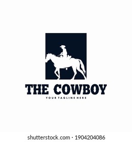 Cowboy Riding Horse Silhouette Logo Design