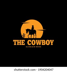 Cowboy Riding Horse Silhouette at Night logo