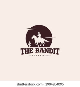 Cowboy Riding Horse Silhouette at Night logo