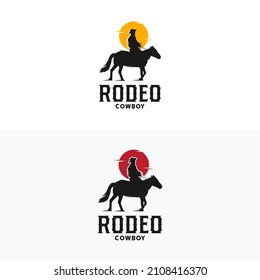 Cowboy Riding Horse Silhouette at Sunset logo