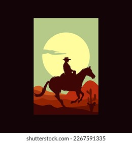 Cowboy Riding Horse Silhouette at Sunset logo