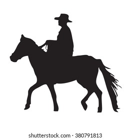 Cowboy Riding Horse Silhouette Vector Clipart.
