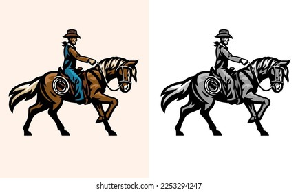 Cowboy Riding the Horse In Sport Vintage Style