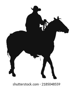 Cowboy Riding A Horseback, Isolated Vector Silhouette