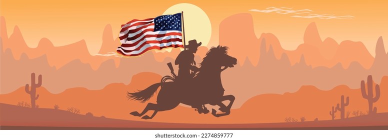 Cowboy riding on horse in Texas prairie wild west