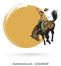 Cowboy riding a wild horse banner