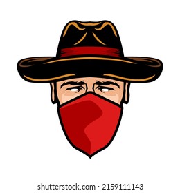 Cowboy, robber, bandit in cartoon vector illustration