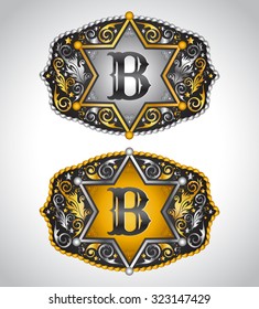 Cowboy Rodeo Belt Buckle Design - Letter B - Alphabet Initial Vector Design