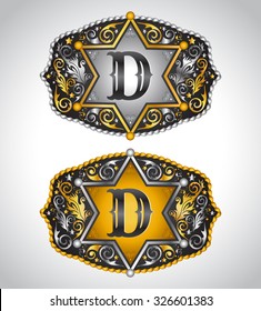 Cowboy Rodeo belt buckle design - Letter D - Alphabet initial vector design